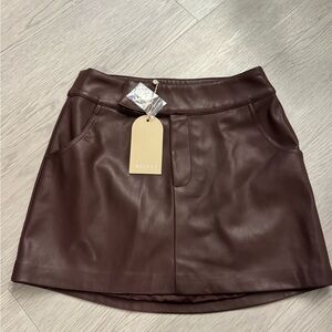 Meshki Kristen Faux Leather Mini Skirt in Dark Chocolate